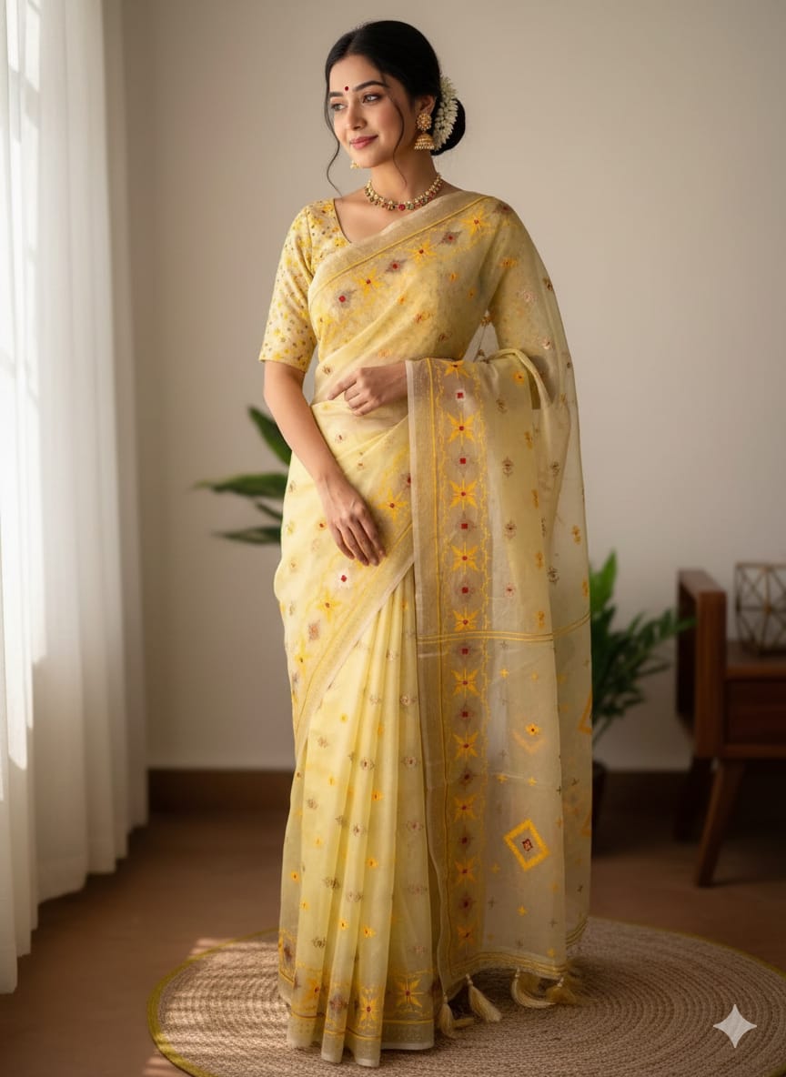 Half Silk Jamdani Print Saree